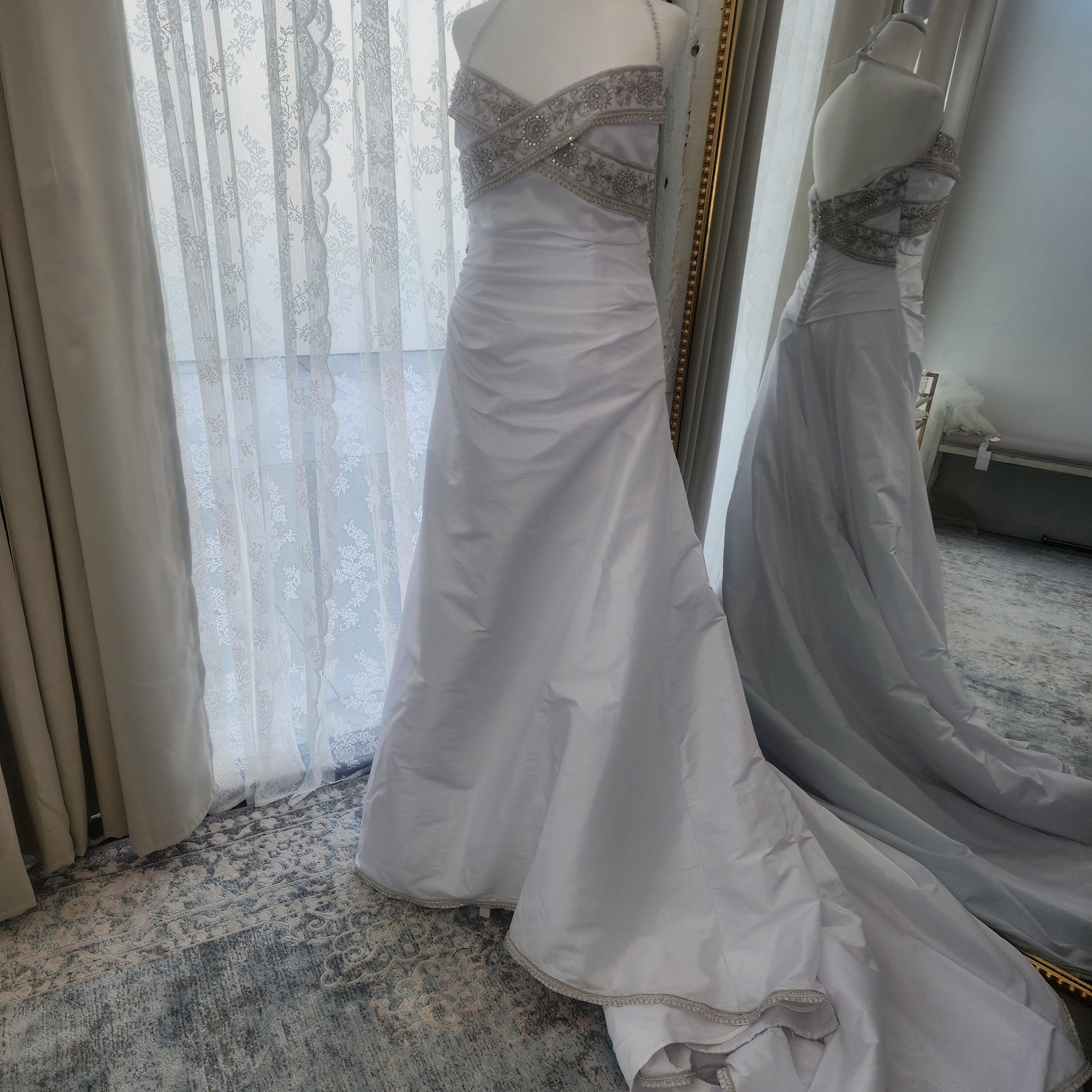 Elegant White And Silver Embroidered Dress